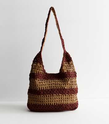 Multicoloured Large Brown Stripe Woven Slouch Bag 