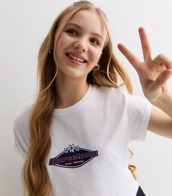 Girls White Cotton Barcelona Logo T-Shirt New Look