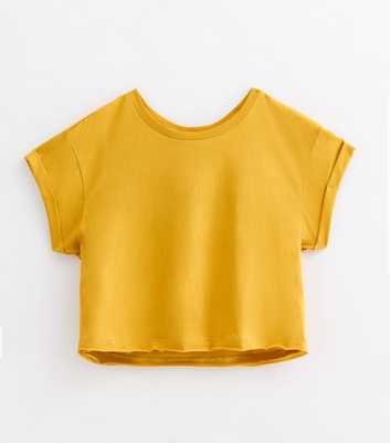 Yellow Cotton Rolled-Sleeve Cropped T-Shirt