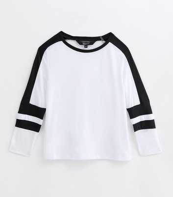 Girls White Stripe-Trim Half-Sleeve T-Shirt 