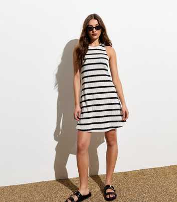 White Stripe Fine Knit Mini Dress