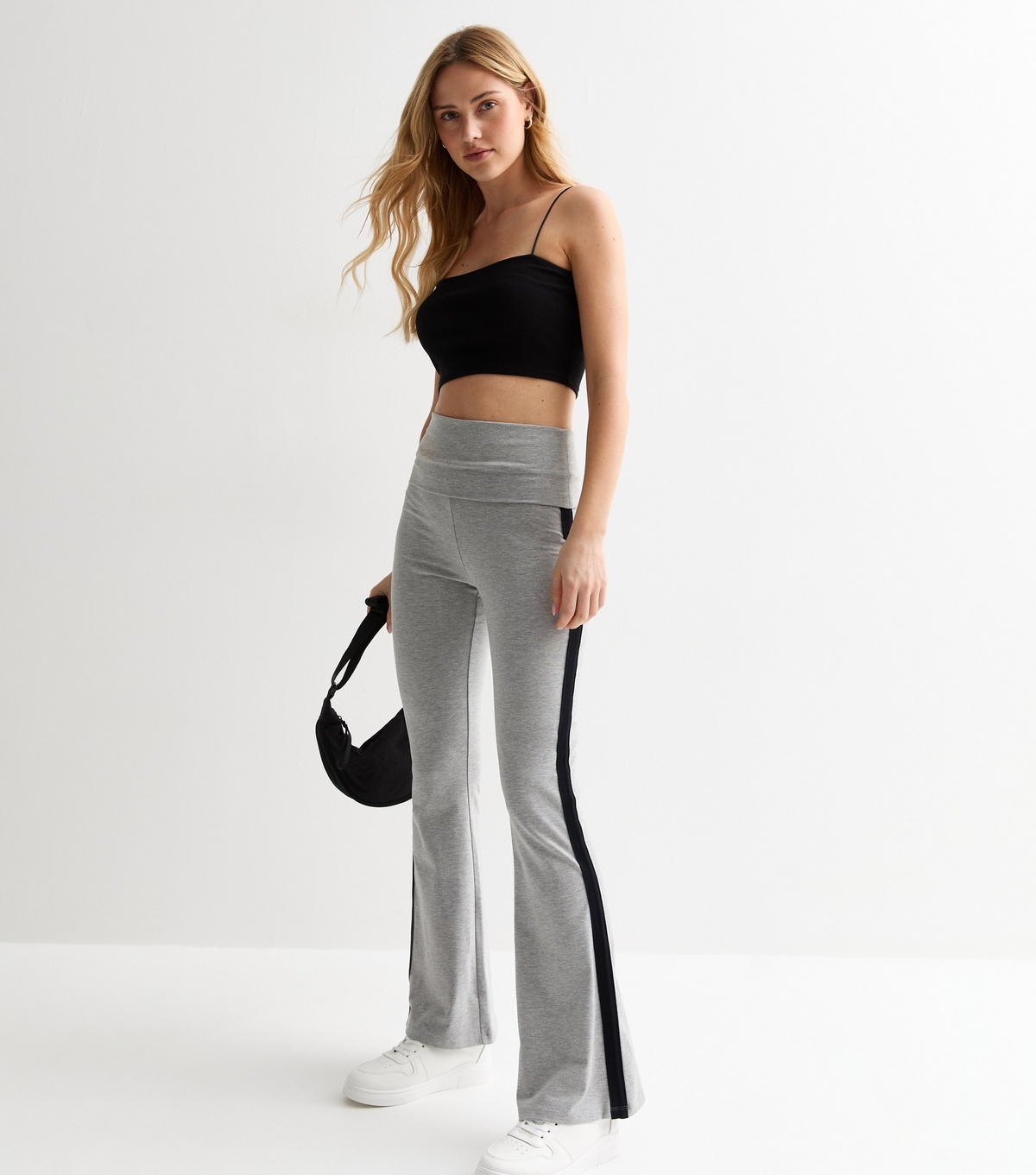 Women's Light Grey Side-Stripe Flare Leggings New Look