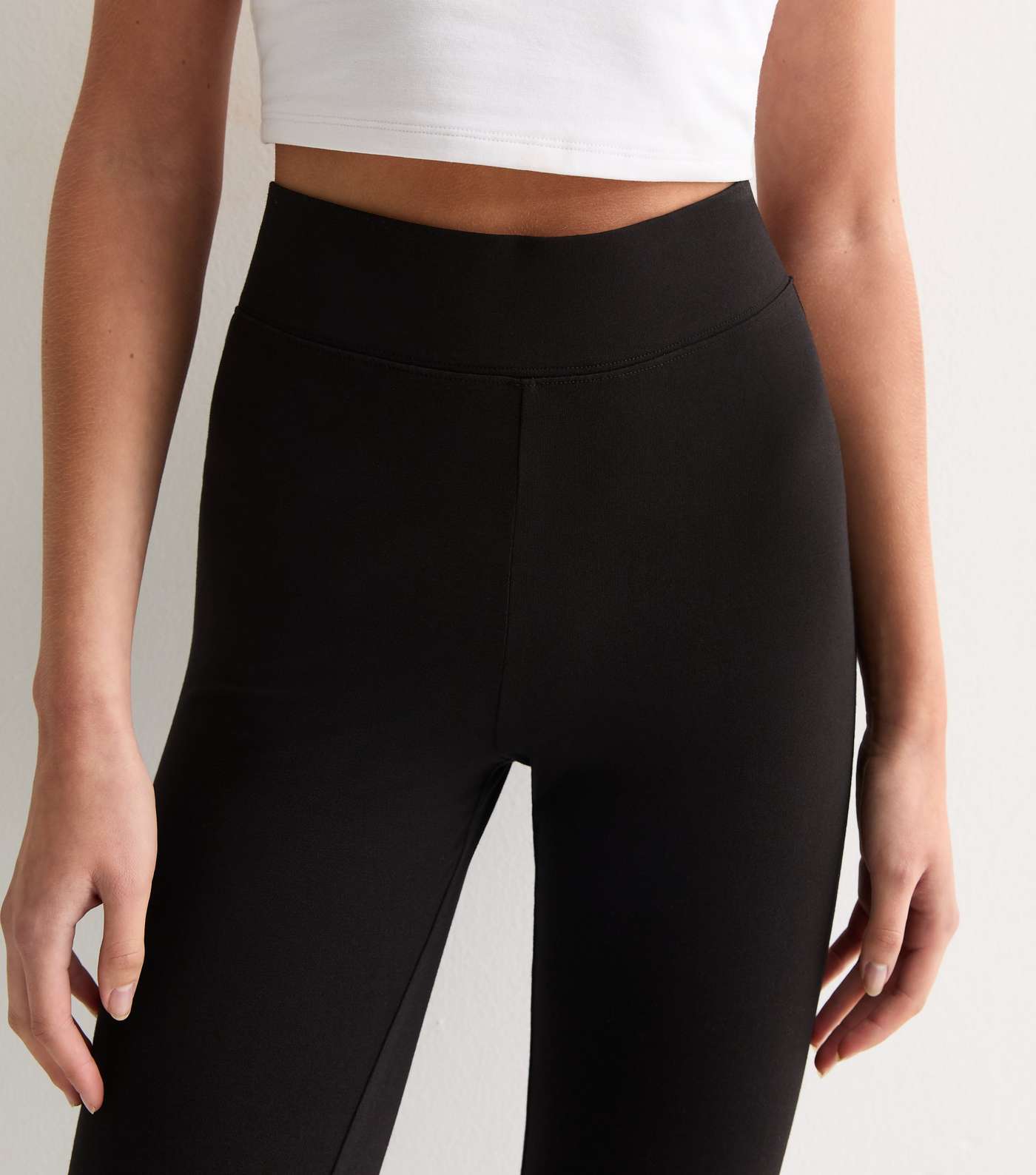 Tall Black Stretch-Cotton Flared Leggings Image 3