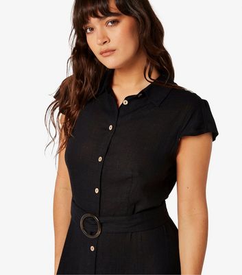 Apricot Black Button Front Midi Dress New Look