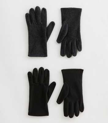 Pack Of 2 Black And Grey Fleece Gloves