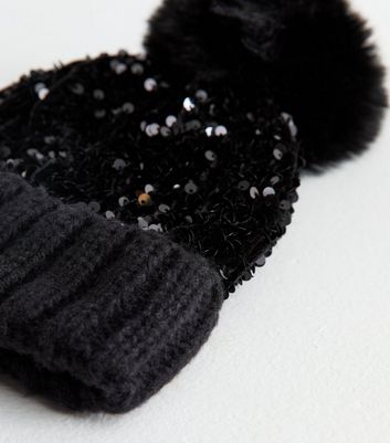 Black sequin bobble hat online