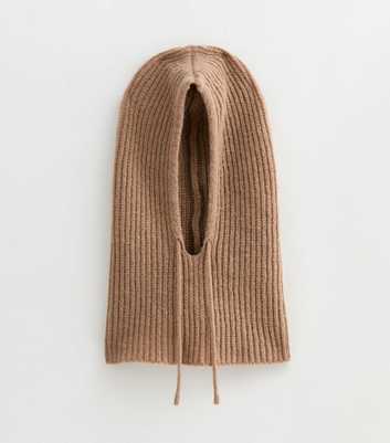 Camel Soft-Knit Drawstring Balaclava Hood 