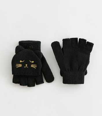 Black Cat Embroidered Flip Top Gloves