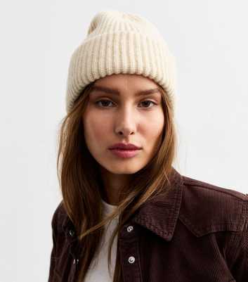 Cream Rib Chunky Knit Beanie Hat