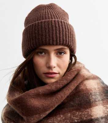 Brown Rib Chunky Knit Beanie Hat