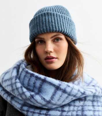 Blue Rib Chunky Knit Beanie Hat