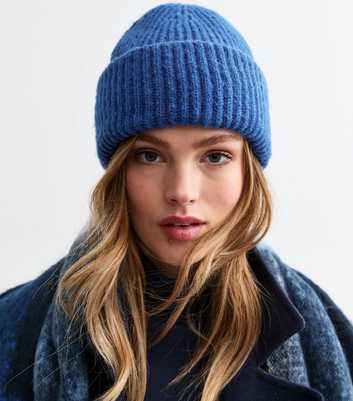 Bright Blue Rib Chunky Knit Beanie Hat