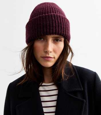 Burgundy Rib Chunky Knit Beanie Hat