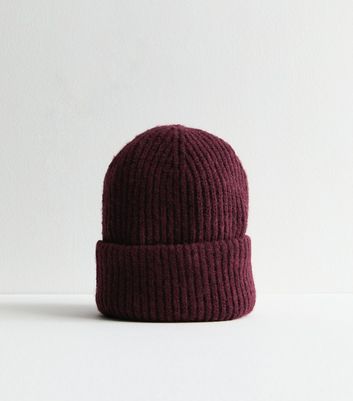 Burgundy Rib Chunky Knit Beanie Hat