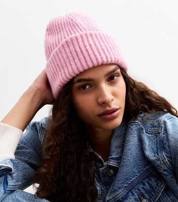 Pink Rib Chunky Knit Beanie Hat