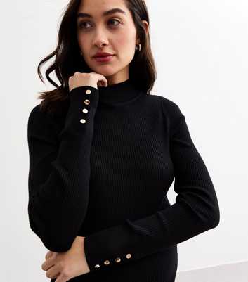 Maternity Black Rib Knit Button Cuff Jumper