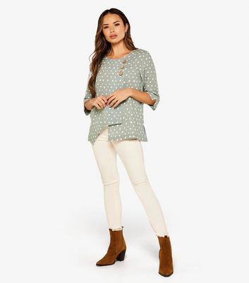 Apricot Mint Green Dot Button Front Top New Look
