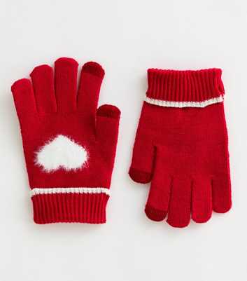 Red Fluffy Heart Gloves