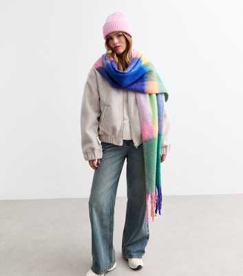 Multicoloured Check Brushed Knit Scarf