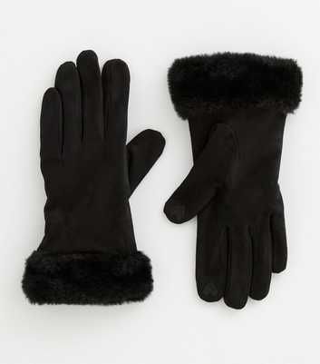 Black Faux Fur Gloves 