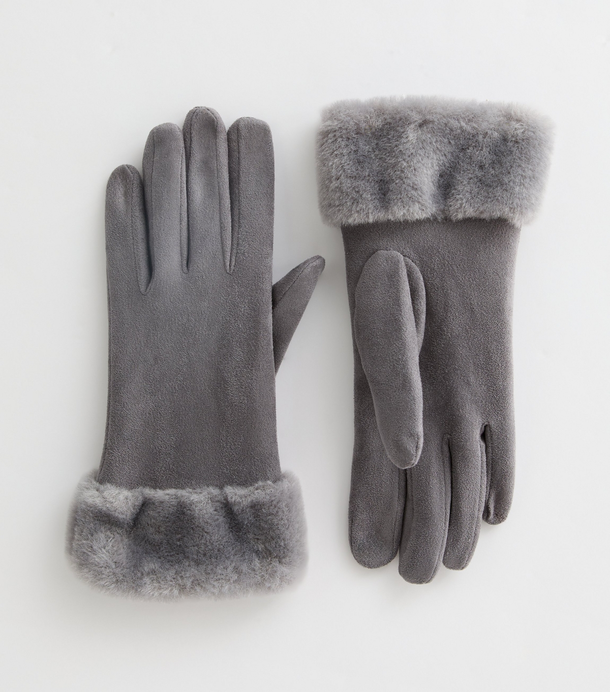 Grey Faux Fur Gloves New Look