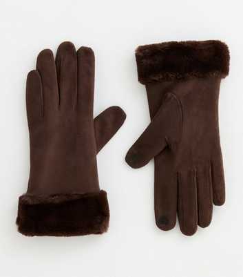 Brown Faux Fur Gloves 