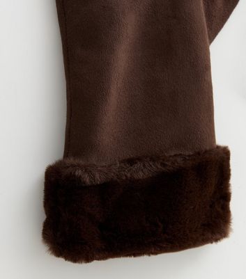 Brown Faux Fur Gloves New Look