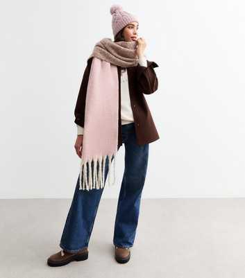 Pink and Brown Brushed Fringed Scarf