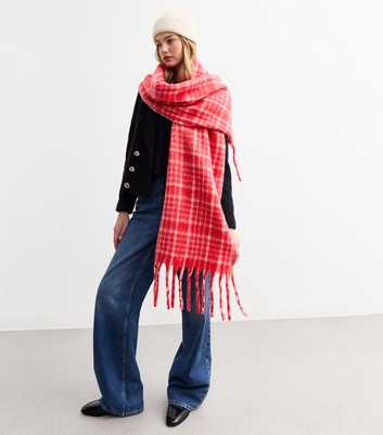 Red Soft Knit Checked Scarf