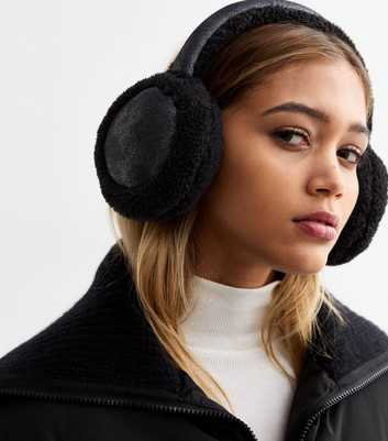 Black Metallic Faux Suede Shearling Earmuffs