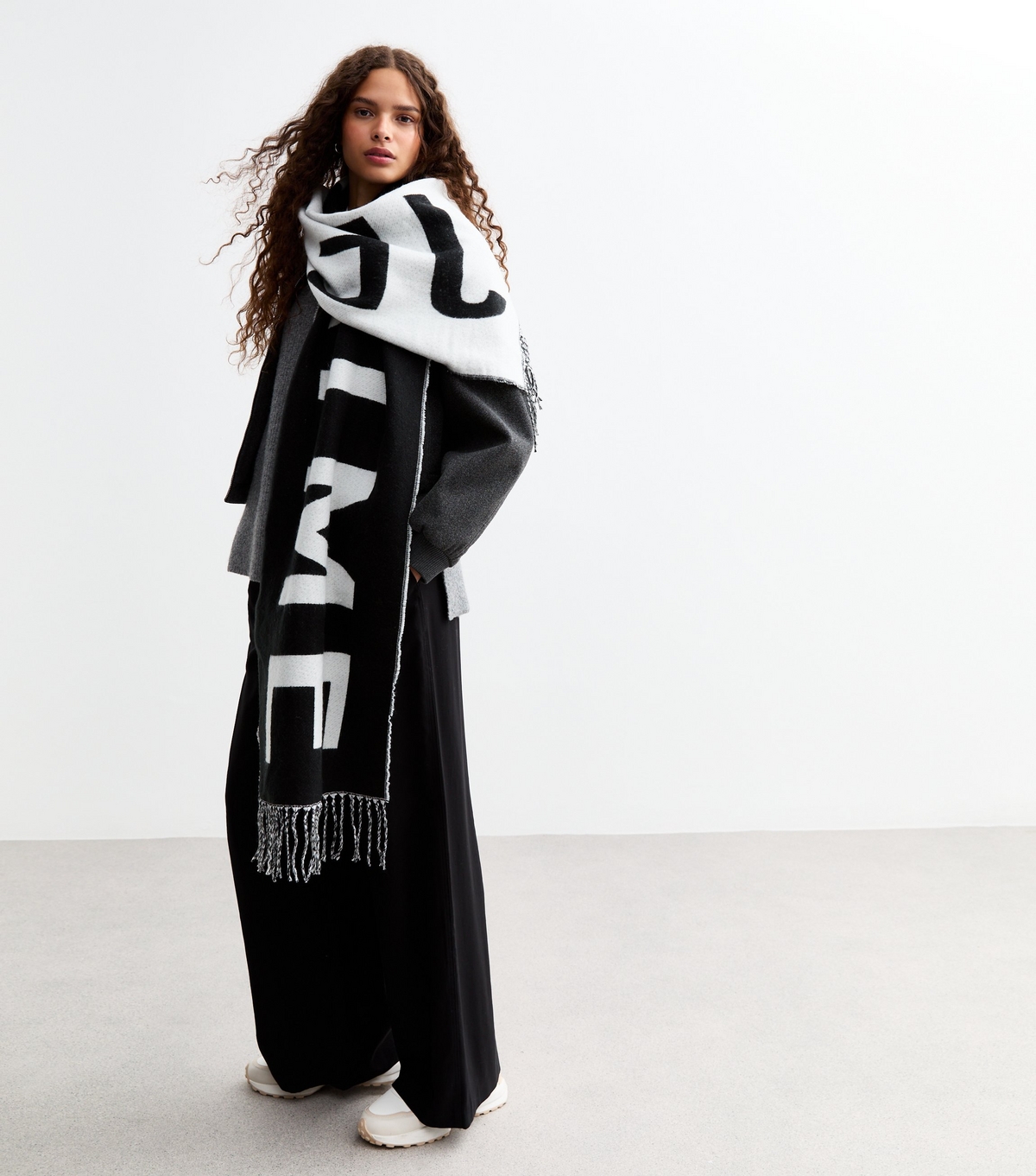 Black Je T'aime Print Scarf New Look