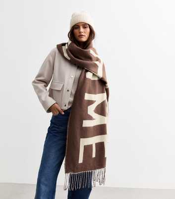 Brown Je T'aime Print Scarf