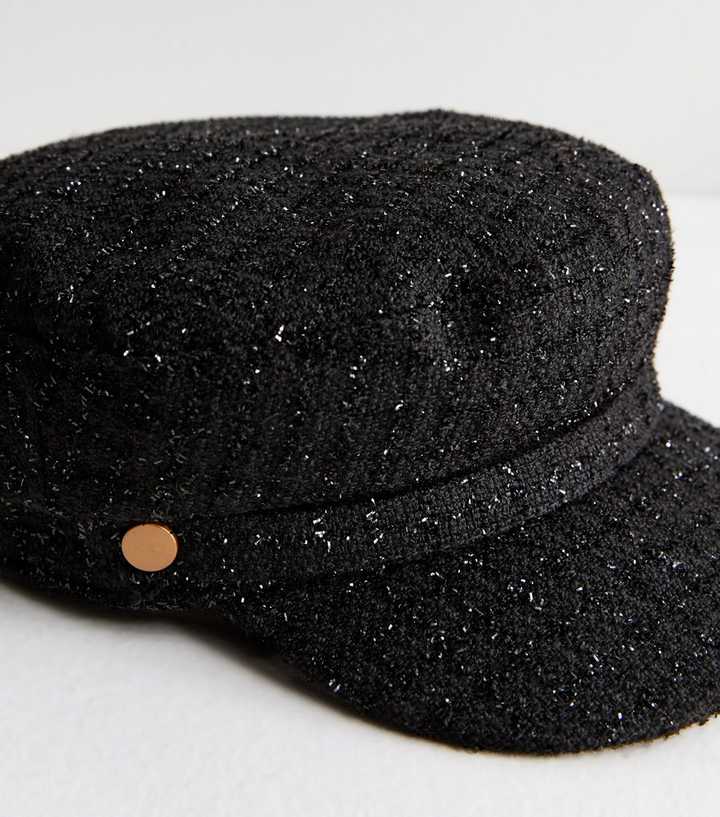 Black Bouclé Sparkle Baker Boy Hat | New Look display picture 2