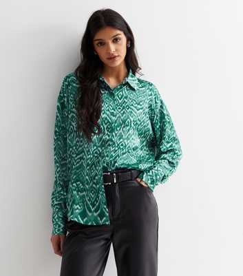 Gini London Green Abstract Print Satin Long Sleeve Shirt