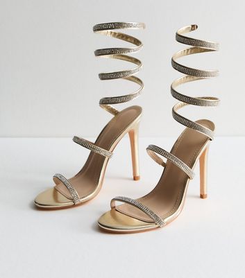 Truffle Gold Diamante Strappy Stiletto Heel Sandals New Look