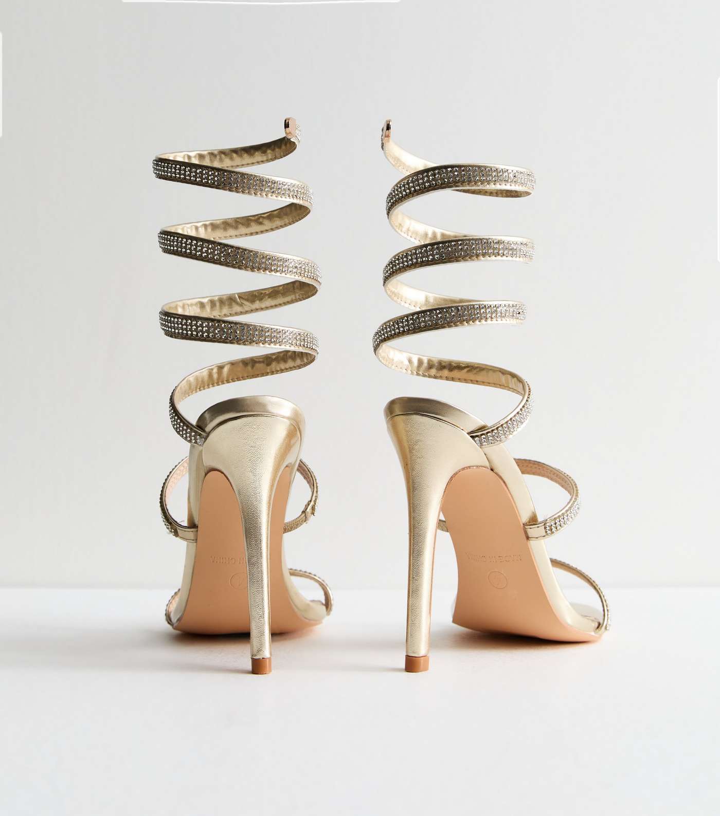 Truffle Gold Diamanté Strappy Stiletto Heel Sandals Image 4