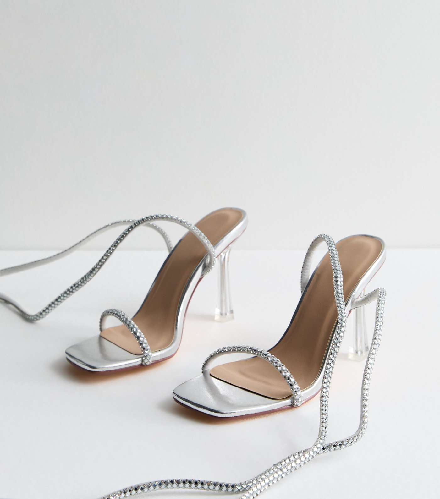 Truffle Silver Diamante Stiletto Heel Sandals Image 2