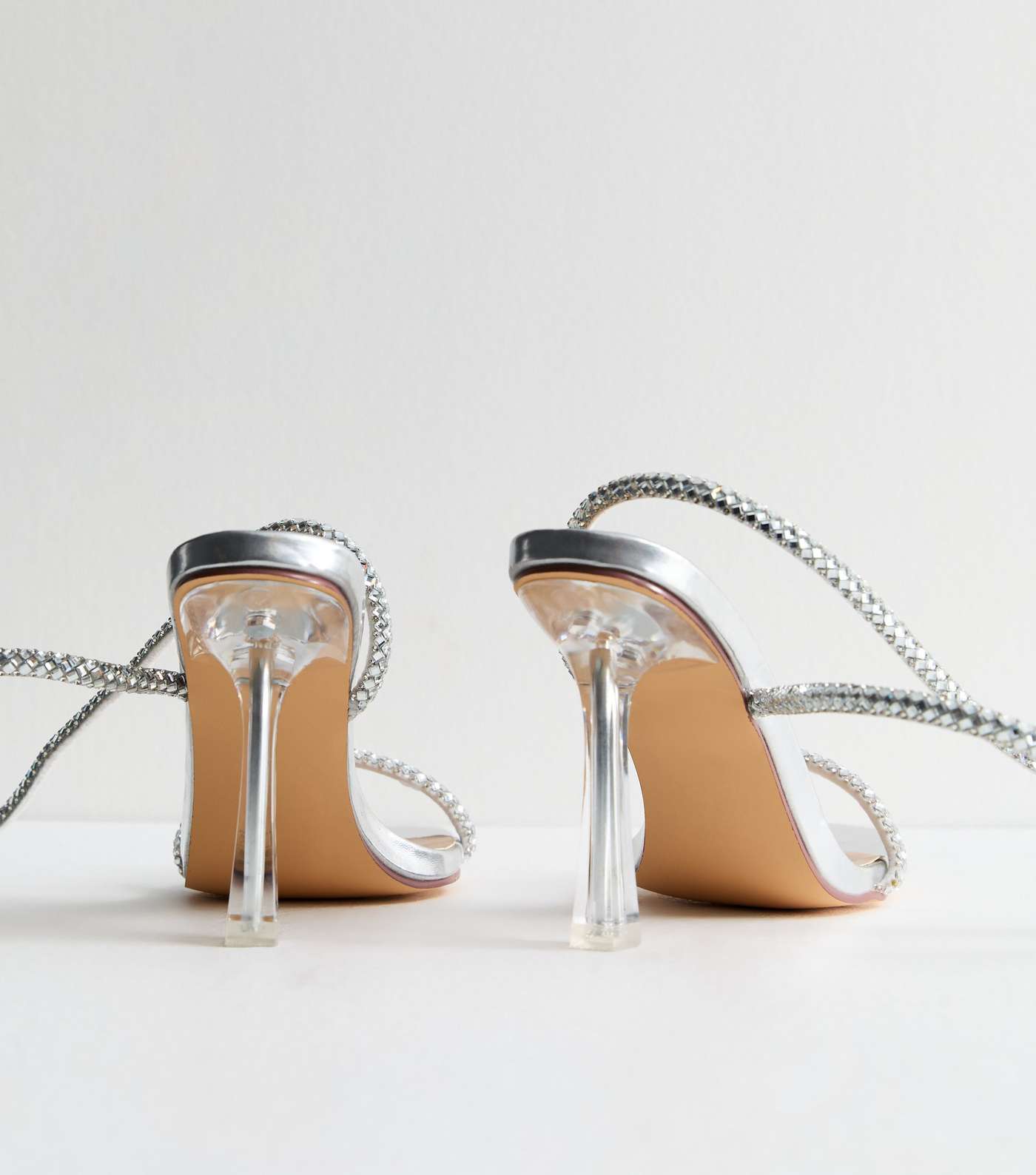 Truffle Silver Diamante Stiletto Heel Sandals Image 4