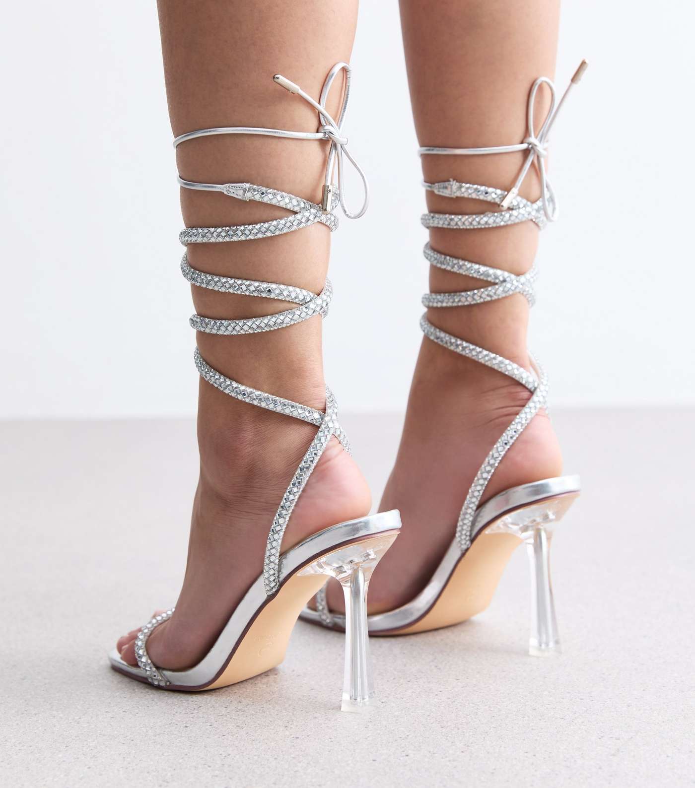 Truffle Silver Diamante Stiletto Heel Sandals Image 6