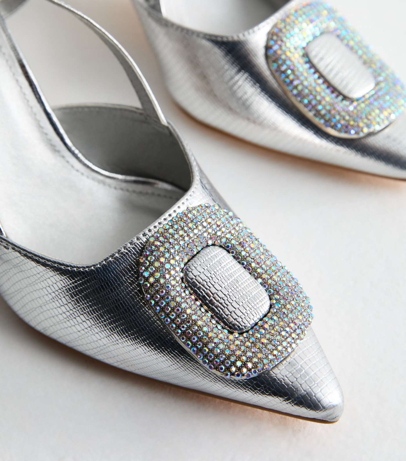 Truffle Silver Slingback Stiletto Heel Court Shoes Image 3
