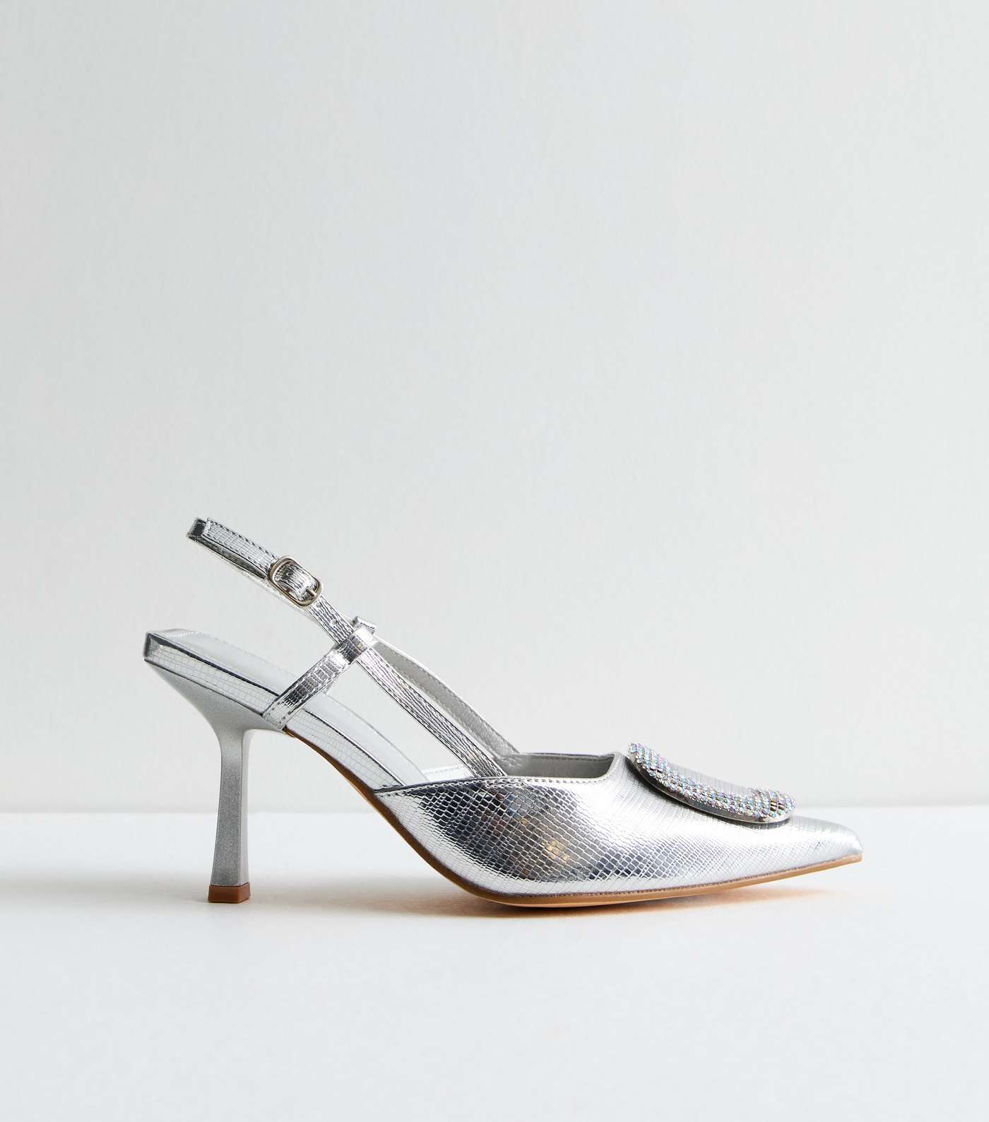 Truffle Silver Slingback Stiletto Heel Court Shoes Image 5