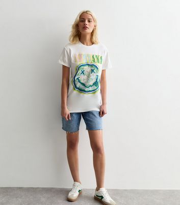 White Rainbow Nirvana Logo Oversized Cotton T-Shirt New Look