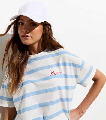 Blue Stripe Merci Embroidery Boxy Cotton T-Shirt