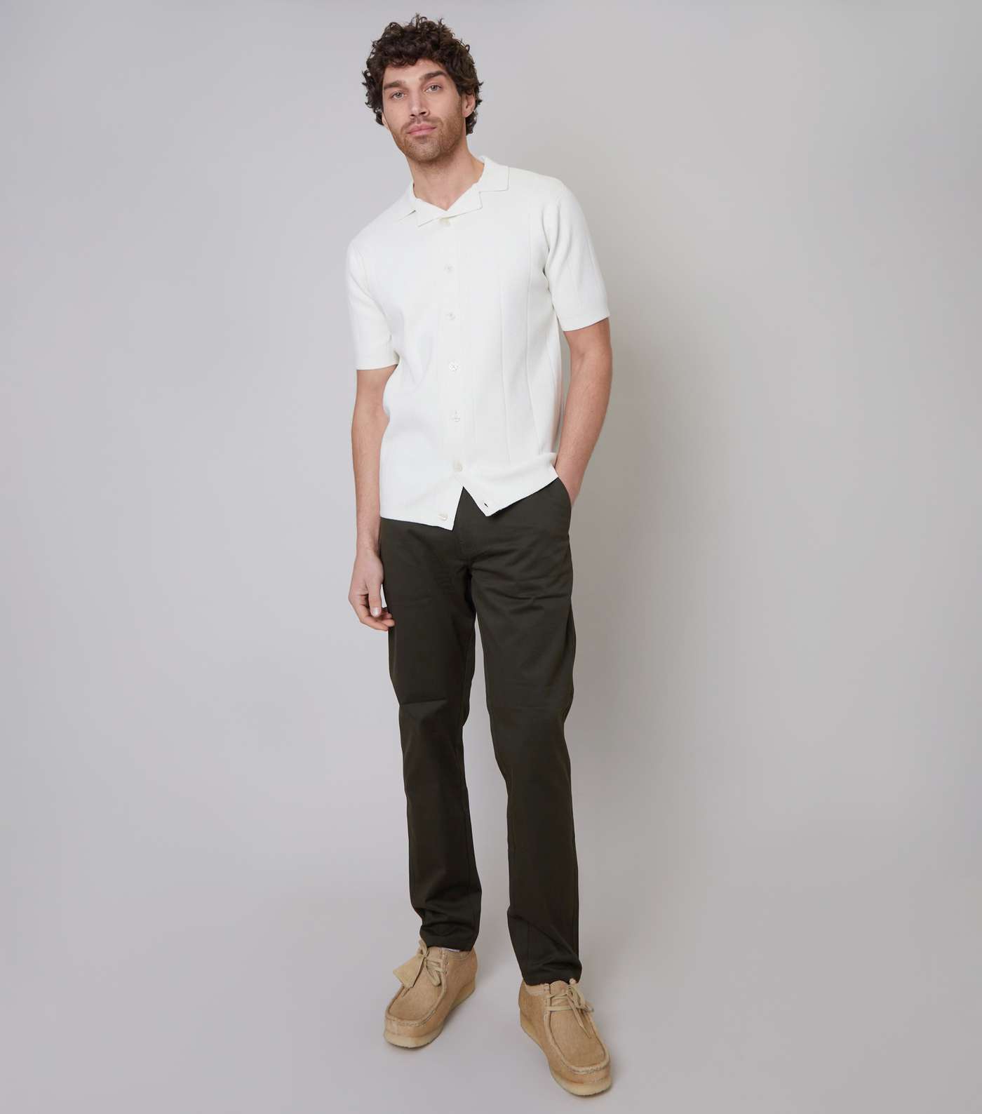 Threadbare Off White Knit Button Front Shirt Image 2