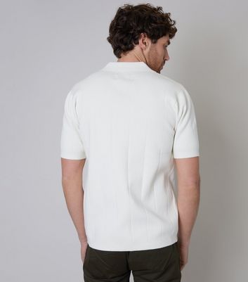 Men's Threadbare Off White Knit Button Front Shirt New Look