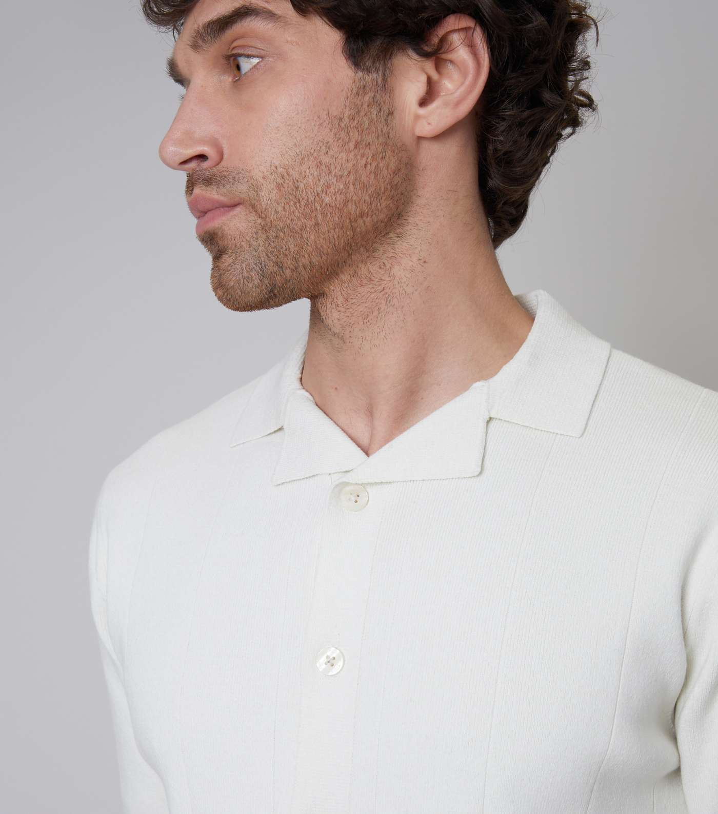 Threadbare Off White Knit Button Front Shirt Image 4