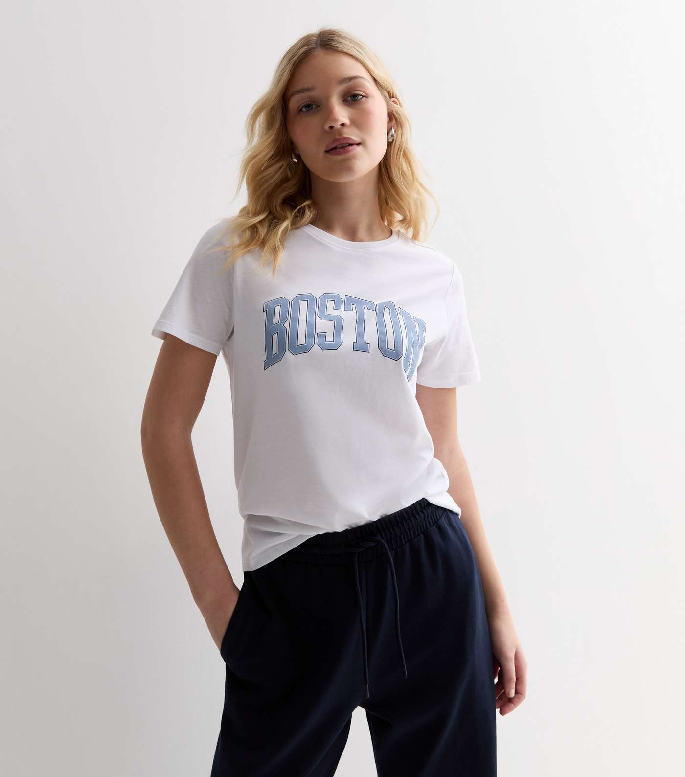 White Cotton Boston Logo T-Shirt Image 3