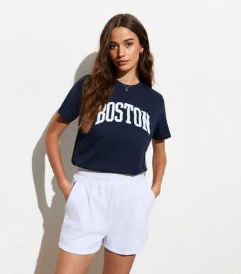 Navy Boston Logo Cotton T-Shirt