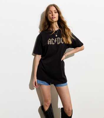 Black ACDC Graphic-Print Cotton T-Shirt 