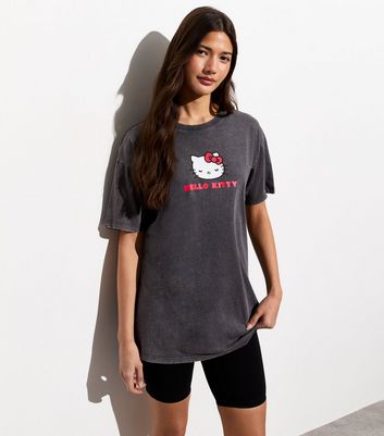 Dark Grey Cotton Hello Kitty Print Oversized T-Shirt New Look